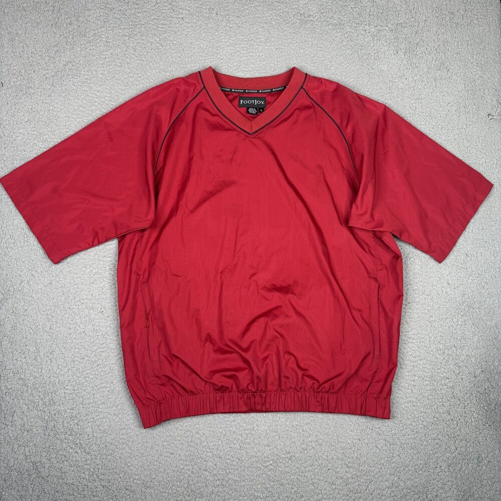 FootJoy Pullover Mens Large Red Short‎ Sleeve Windshirt V-Neck Performance Golf